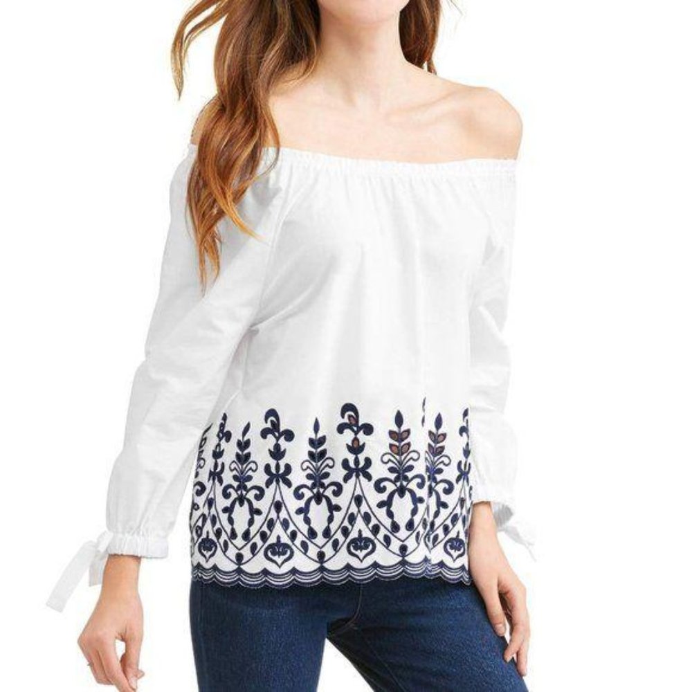 Women’s Embroidered Tie Sleeve Top Plus Size
